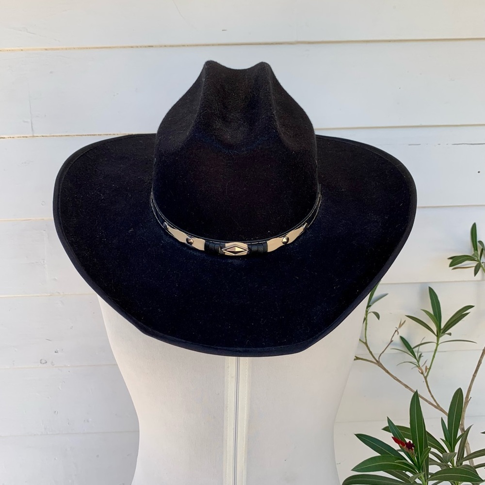 Summit Hats Black Cowboy Hat Western M Felt Leather Embellished VTG Boho wool - Picture 8 of 14